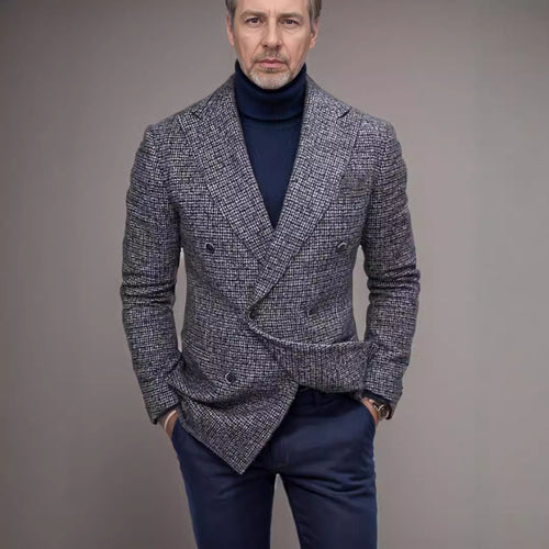 Herren eleganter Doppeltbreasted Blazer im modernen Karodessin R&B