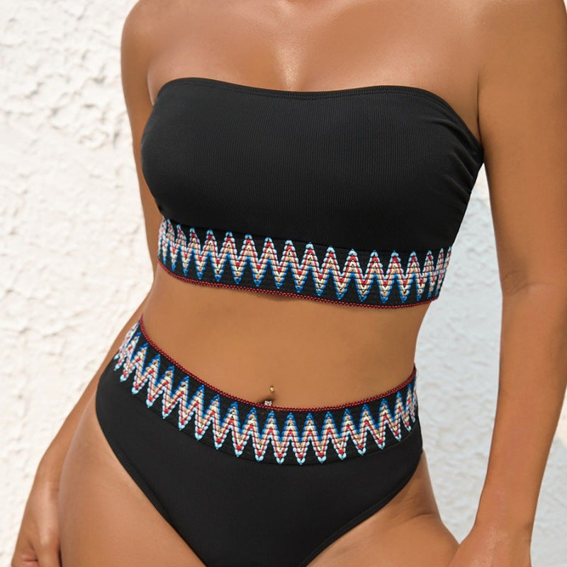 Damen Bandeau-Bikini-Set mit hochwertigem Stickdesign R&B