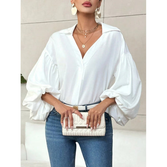 Damen Bluse mit voluminösen Ballonärmeln und elegantem Kragen R&B