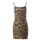 Damen Elegantes Leopardenmuster Kleid mit Glitzersteinen R&B