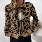 Damen Leo-Muster Strickjacke mit Bändern R&B