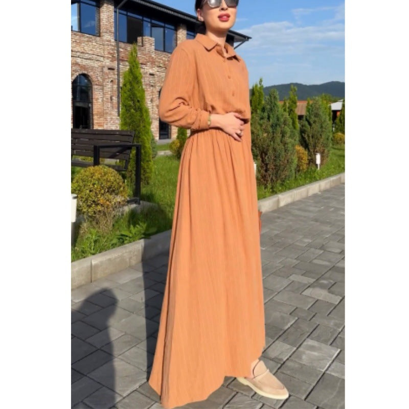 Damen Maxikleid mit tailliertem Schnitt und langem Arm R&B