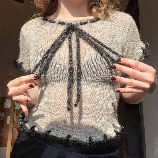 Damen modisches transparentes Strickoberteil mit dekorativen Profilschnüren R&B
