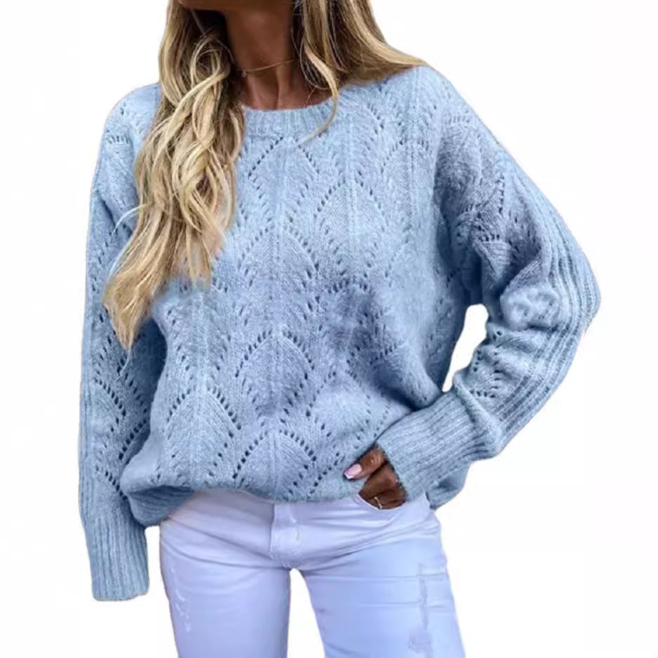 Damen eleganter Strickpullover mit filigranem Muster R&B