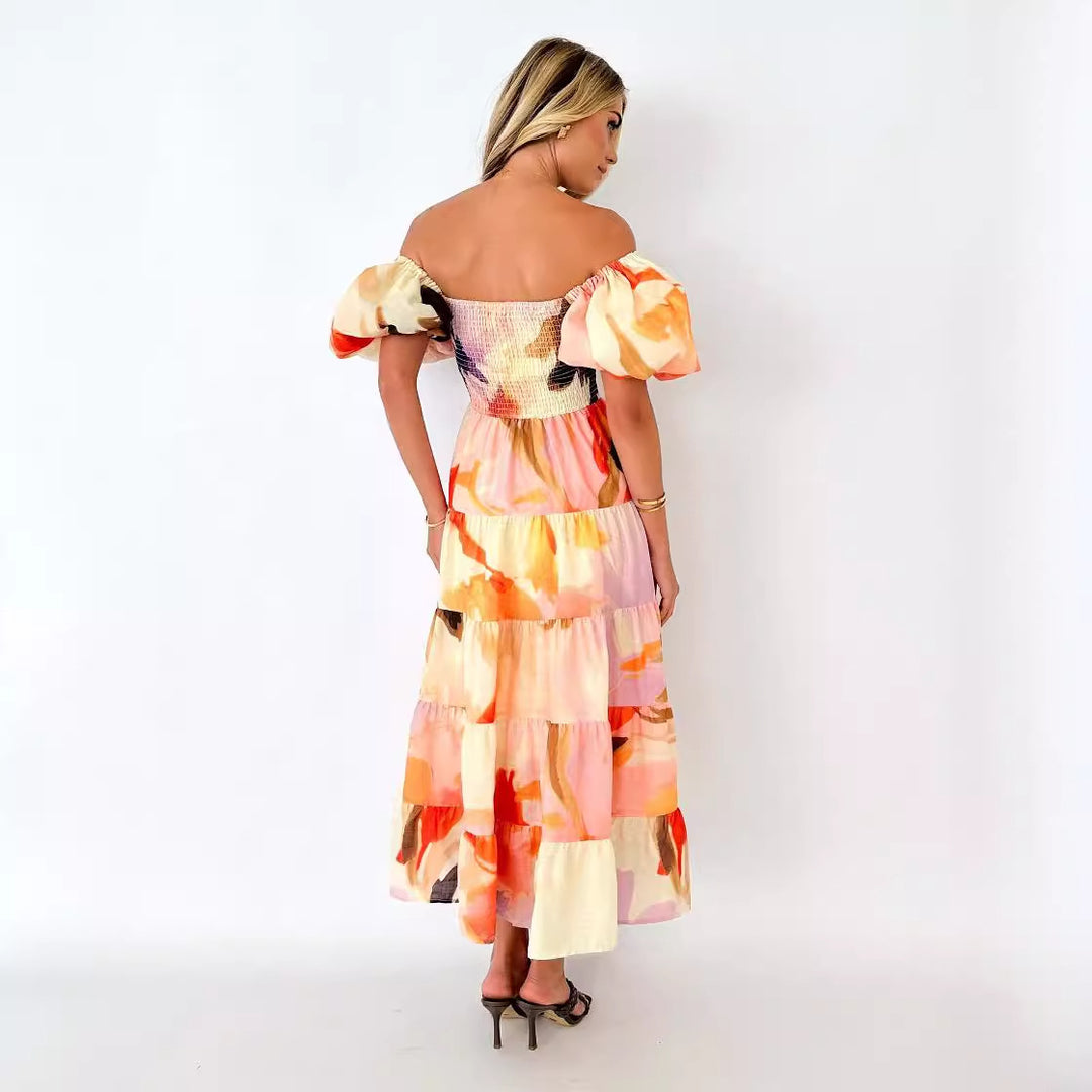 Damen Maxikleid mit Puffärmeln und floralem Smocking R&B