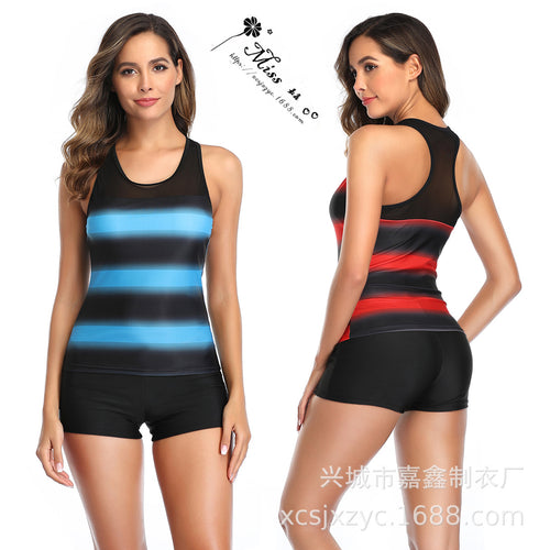 Damen Sportlicher Tankini mit Stilvollem Streifenmuster R&B