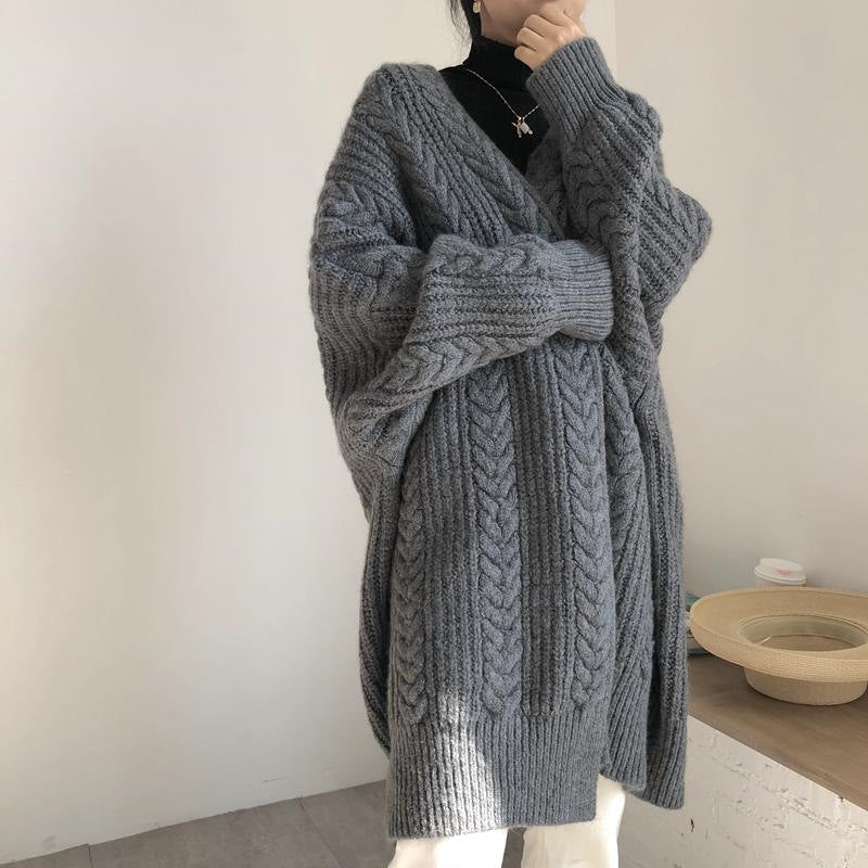 Damen Grober Strickcardigan mit oversized Schnitt und Rautenmuster R&B