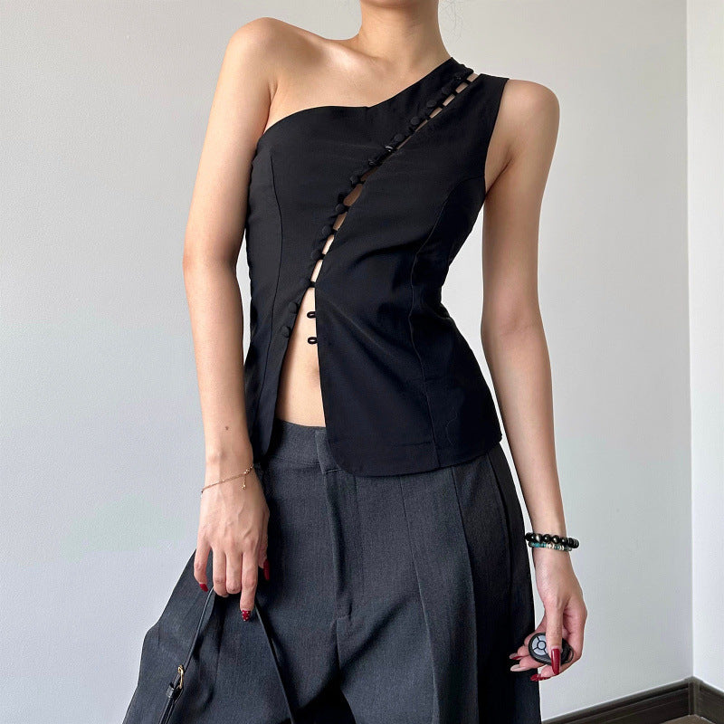 Damen Asymmetrisches Blusenshirt mit Knopfdetails R&B