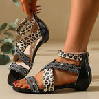 Damen Wedge-Sandalen mit funkelnden Akzenten und leopardem Design R&B