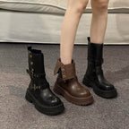 Damen Stiefeletten mit modischen Schnallen und robuster Plateausohle R&B
