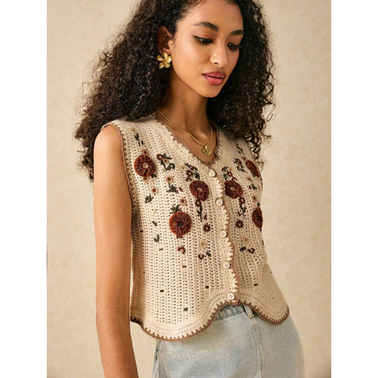 Damen Strickjacke mit floralen Stickereien und Knopfdetails R&B
