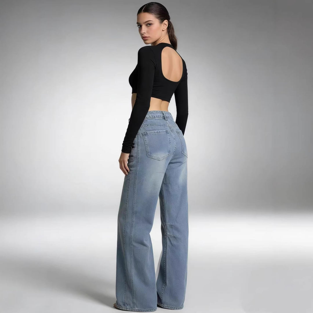 Damen Weit geschnittene Jeanshose mit markanten Nähdetails