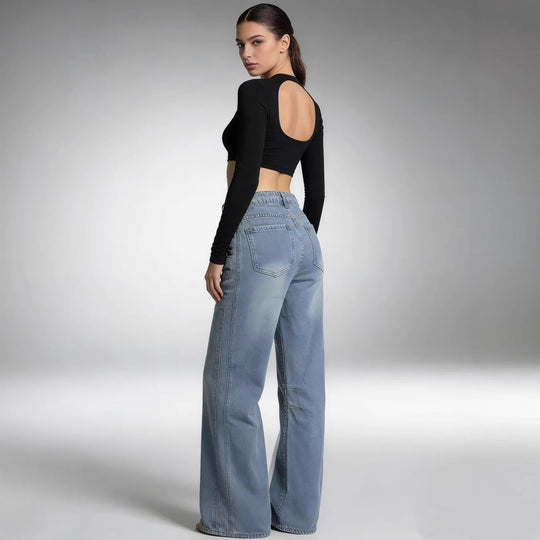 Damen Weit geschnittene Jeanshose mit markanten Nähdetails
