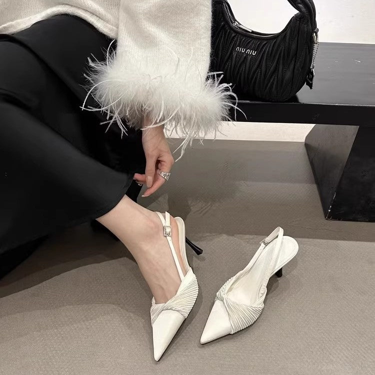 Damen elegante Slingback Pumps mit Rüschendesign R&B