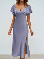 Damen Maxikleid mit eleganten Puffärmeln und seitlichem Schlitz R&B