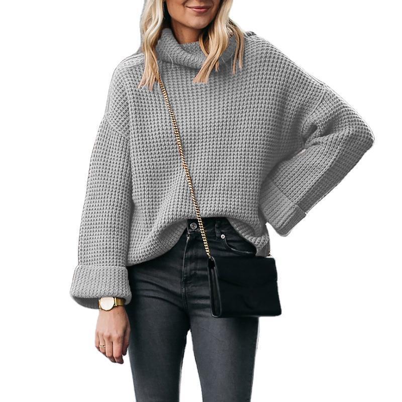 Damen Oversized Strickpullover mit hohem Kragen und strukturiertem Wabenmuster R&B