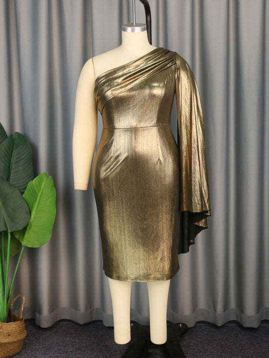Damen Glamouröses One-Shoulder Abendkleid mit schimmerndem Stoff R&B