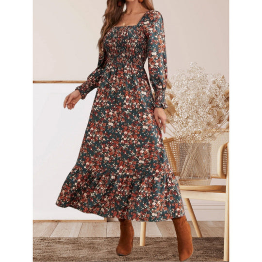 Damen Maxikleid mit Rüschendetails und floralem Design R&B
