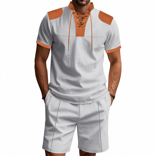 Herren lässiges Sport-Set mit dezenten Kontrastdetails und funktionalem Kragen R&B