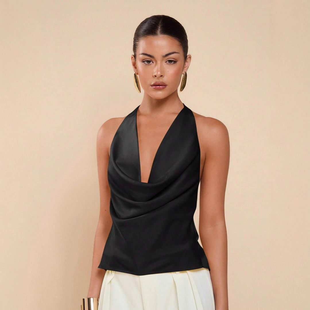 Damen Elegantes Wickeloberteil mit tiefem V-Ausschnitt und fließendem Stoff R&B