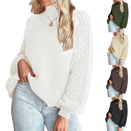 Damen Grobstrickpullover mit Stehkragen und Strukturmuster R&B