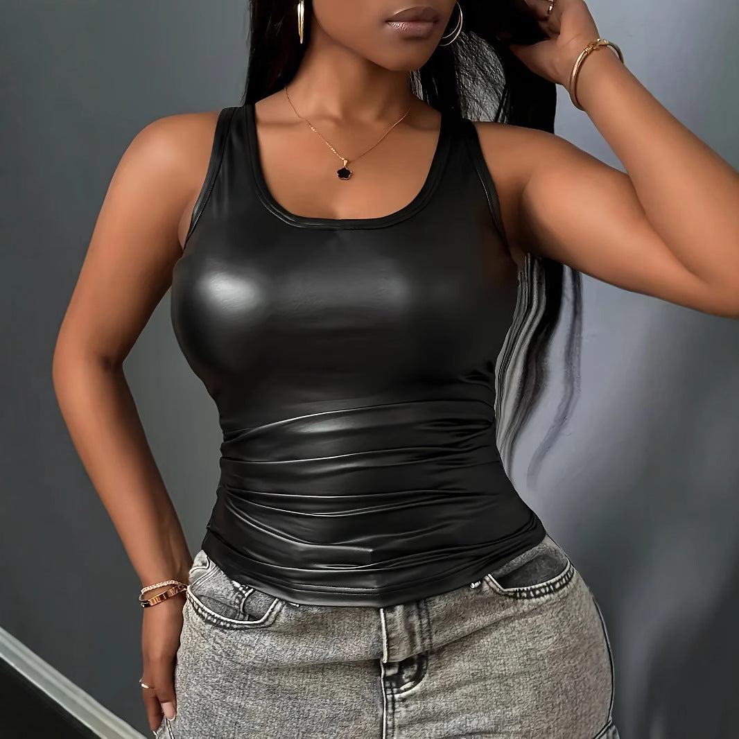 Damen ärmelloses Top aus hochwertigem Kunstleder R&B