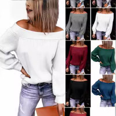 Damen Off-Shoulder Pullover mit voluminösen Ärmeln R&B