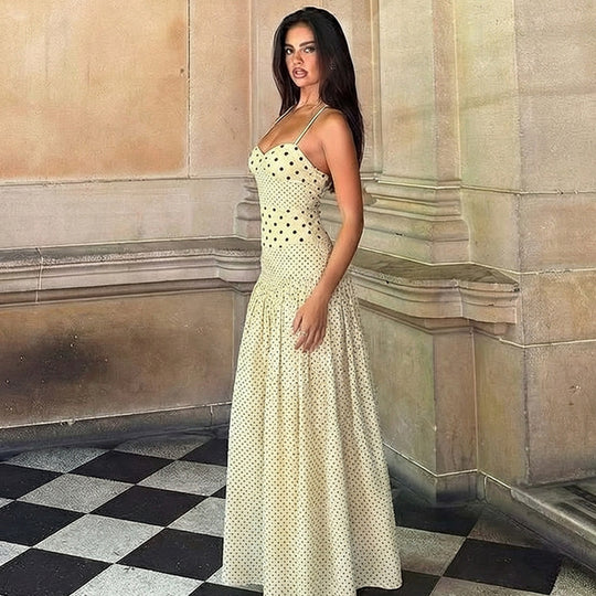 Damen Maxikleid mit verspielten Polka-Dots und schickem Halterdesign R&B