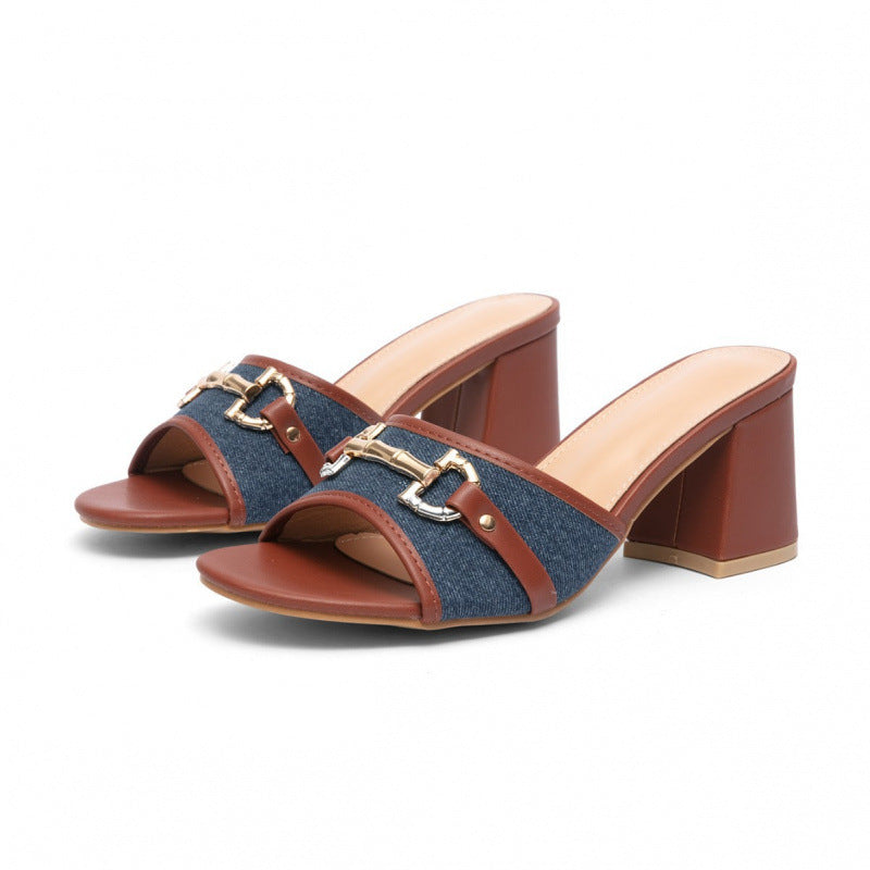 Damen modische Slipper mit eleganten Ketten- und Denim-Details R&B