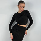 Damen Elegantes Wickeloberteil und Maxi-Rock Set mit langen Ärmeln und figurbetonter Silhouette R&B