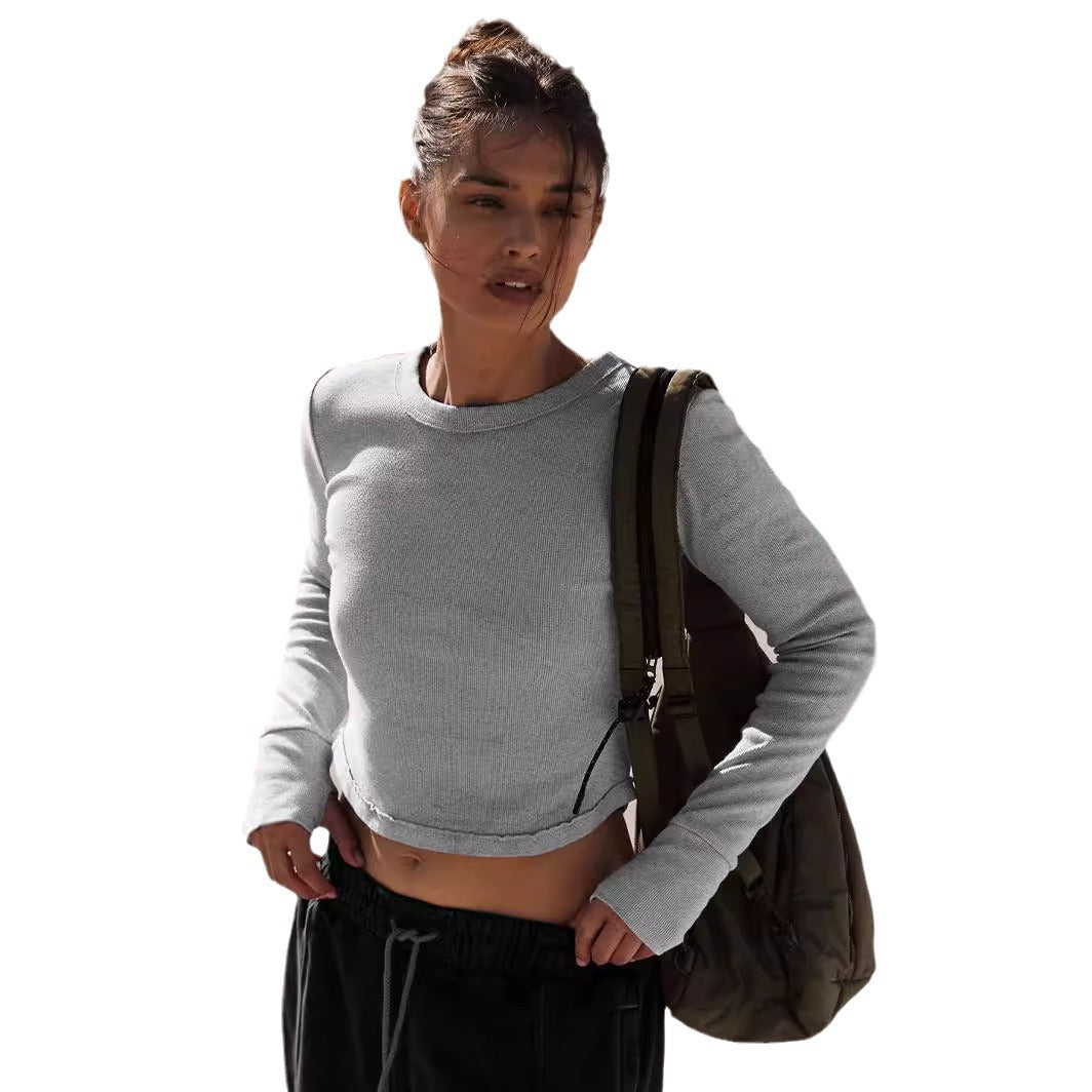 Damen cropped Langarmshirt mit weichem Rippmaterial R&B