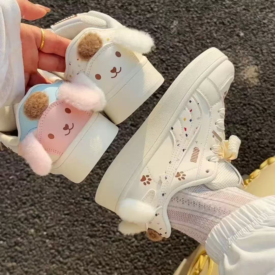 Damen Sneakers mit süßem Tierdesign und flauschigen Details