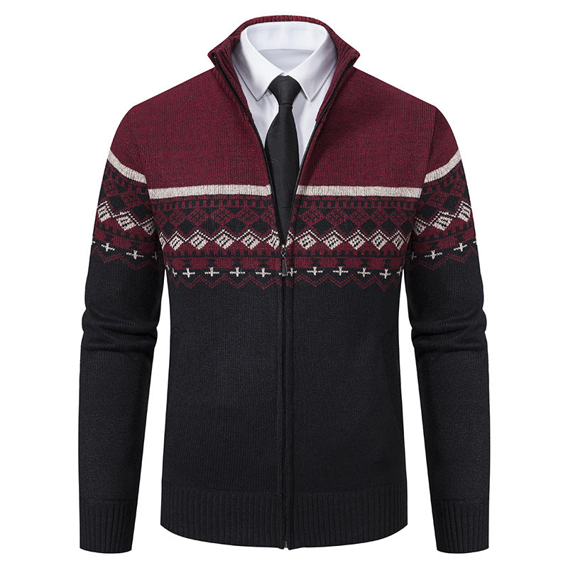Herren Strickjacke mit Stehkragen und Norweger-Muster R&B