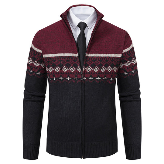 Herren Strickjacke mit Stehkragen und Norweger-Muster R&B