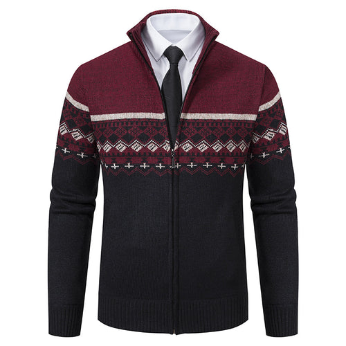 Herren Strickjacke mit Stehkragen und Norweger-Muster R&B
