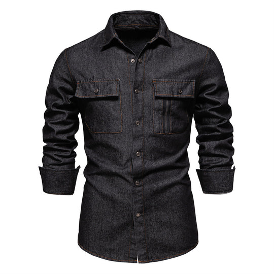 Herren nan tailliertes Jeanshemd mit Kentkragen, aufgesetzten Brusttaschen und Kontraststeppung R&B