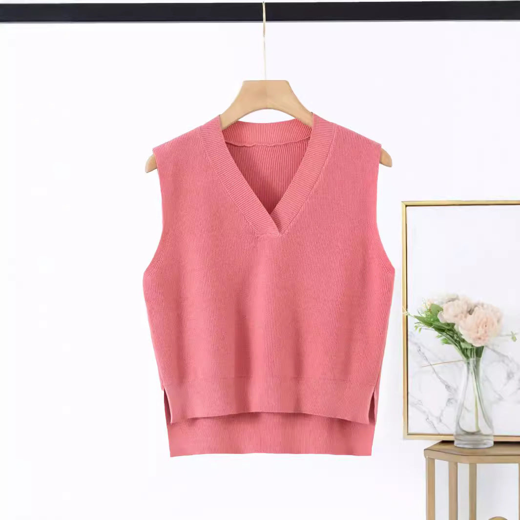 Damen elegantes V-Ausschnitt Strickoberteil R&B