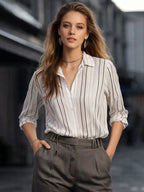 Damen Langarm-Bluse mit feinen Streifen und klassischem Kragen R&B