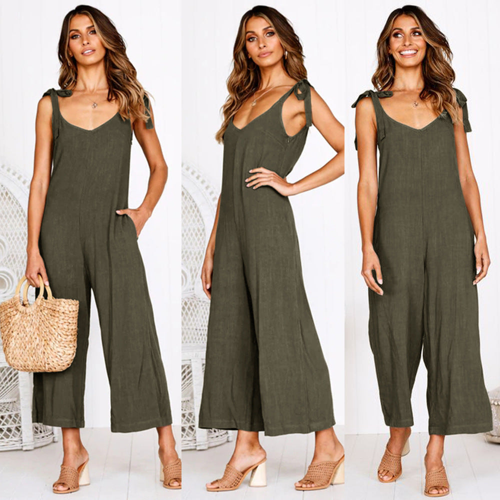 Damen Lässiger Jumpsuit mit verstellbaren Trägern und weitem Bein R&B