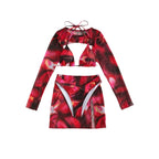 Damen Modisches Crop-Top mit Langen Ärmeln und Hoch sitzendem Rock R&B