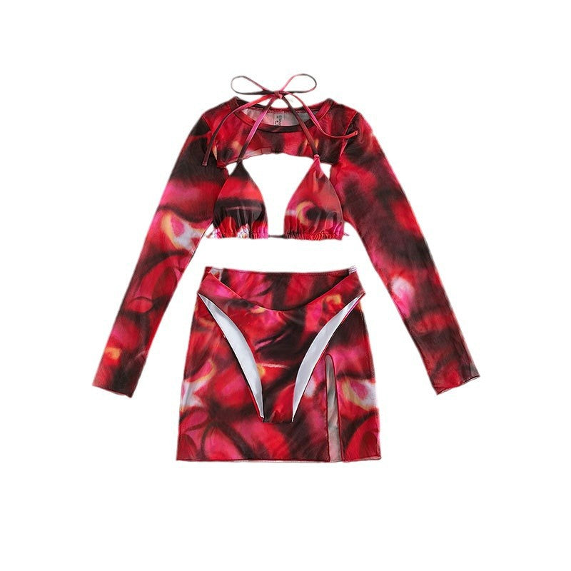 Damen Modisches Crop-Top mit Langen Ärmeln und Hoch sitzendem Rock R&B