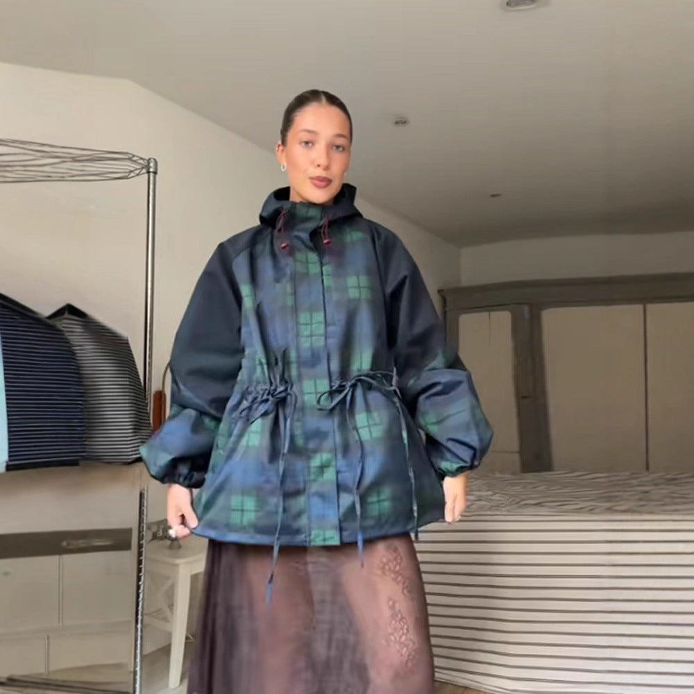 Damen Oversized Jacke im lässigen Karo-Design mit praktischen Taschen und Taillenzug R&B