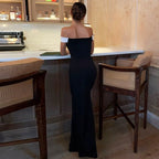 Damen Elegantes Maxikleid mit schulterfreiem Design und seitlichem Schlitz R&B