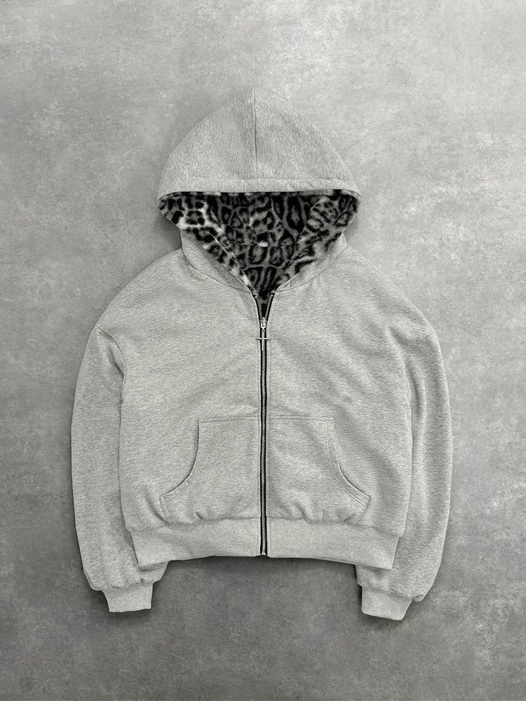 Damen nan kurze Kapuzenjacke mit Kunstfellfutter, Reißverschluss und Kängurutasche R&B