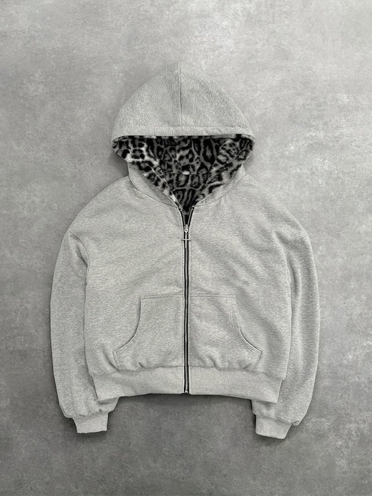 Damen nan kurze Kapuzenjacke mit Kunstfellfutter, Reißverschluss und Kängurutasche R&B