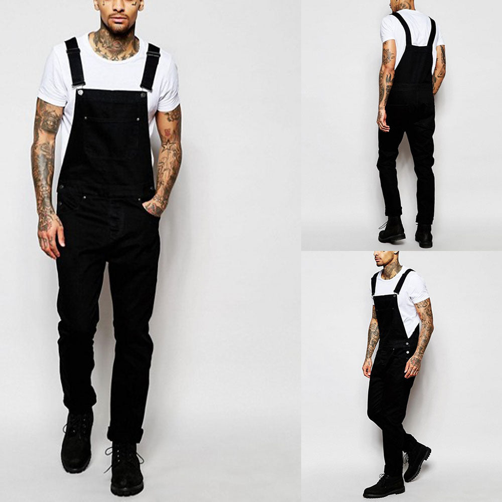 Herren lässige Denim-Latzhose mit verstellbaren Trägern und moderner Passform R&B