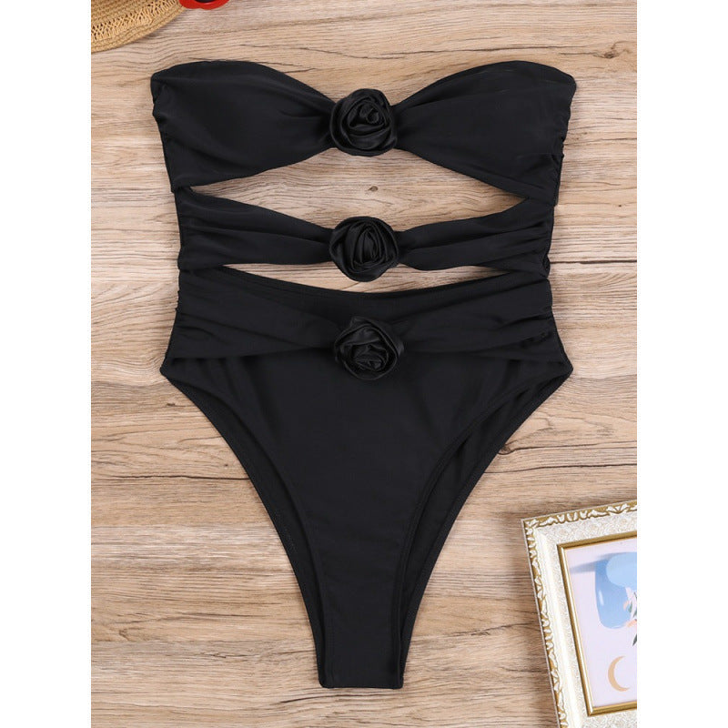 Damen Cut-Out Einteiler Badeanzug mit floralem Detail R&B