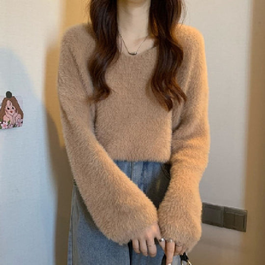 Damen Flauschiger Pullover mit weitem Schnitt R&B
