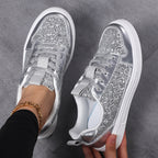 Damen nan Glitzer-Freizeitsneaker mit Metallic-Details, gepolstertem Einstieg und rutschfester Gummisohle R&B