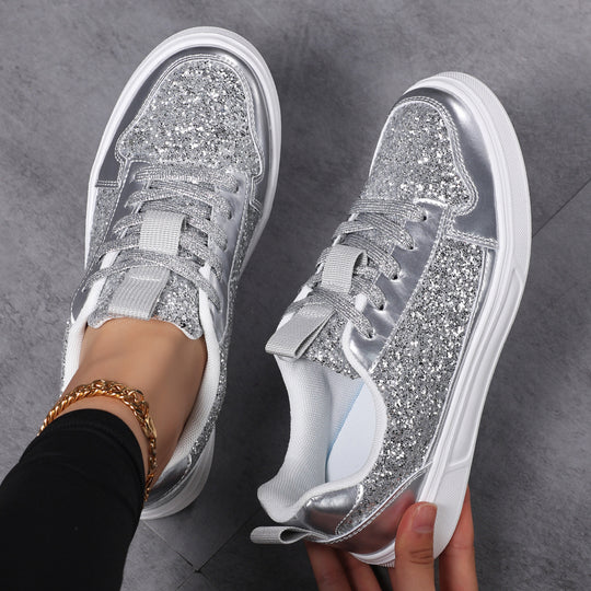 Damen nan Glitzer-Freizeitsneaker mit Metallic-Details, gepolstertem Einstieg und rutschfester Gummisohle R&B